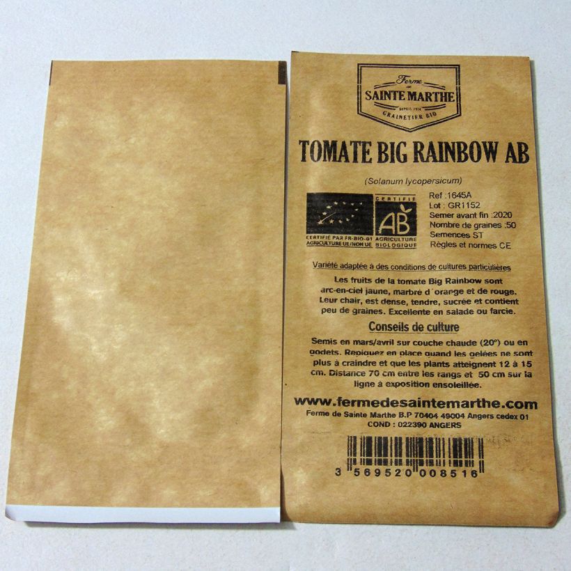 Esimerkki toimitetusta Tomaatti Big Rainbow luomu - Ferme de Sainte Marthe 50 siemenen pussi-taimesta