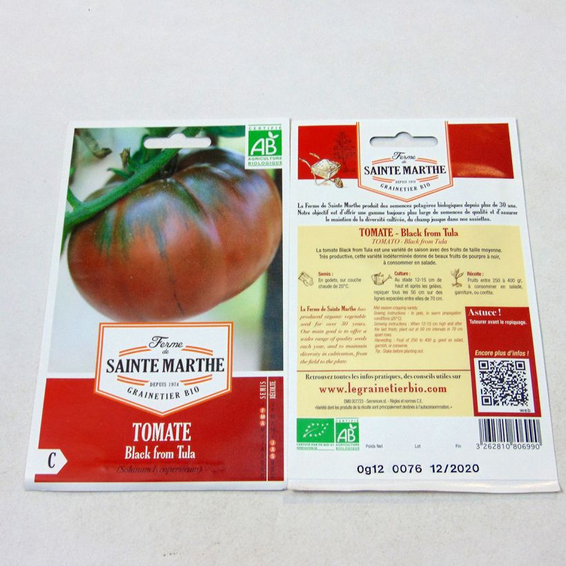 Esimerkki toimitetusta Tomaatti Black From Tula luomu - Ferme de Sainte Marthe 40 siemenen pussi-taimesta