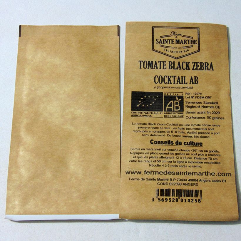Esimerkki toimitetusta Tomaatti Black Zebra Cocktail luomu - Ferme de Sainte Marthe 50 siemenen pussi-taimesta