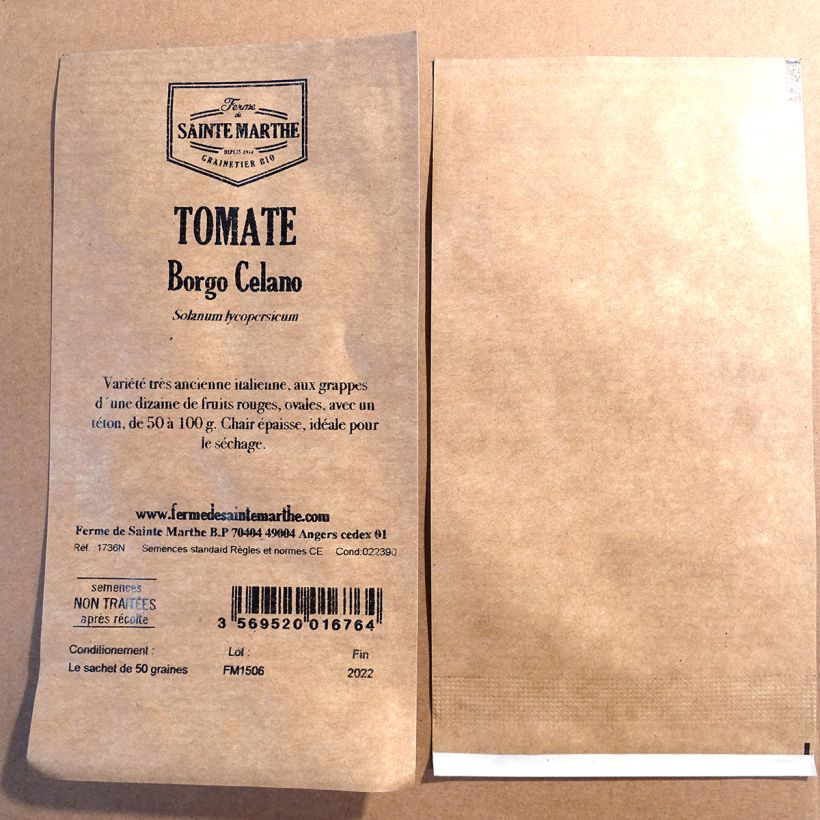 Esimerkki toimitetusta Tomaatti Borgo Celano - Ferme de Sainte Marthe 50 siemenen pussi-taimesta