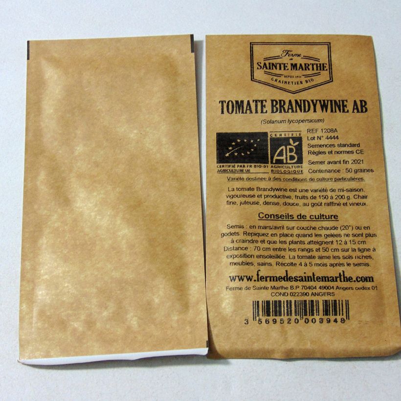 Esimerkki toimitetusta Tomaatti Brandywine luomu - Ferme de Sainte Marthe 50 siemenen pussi-taimesta