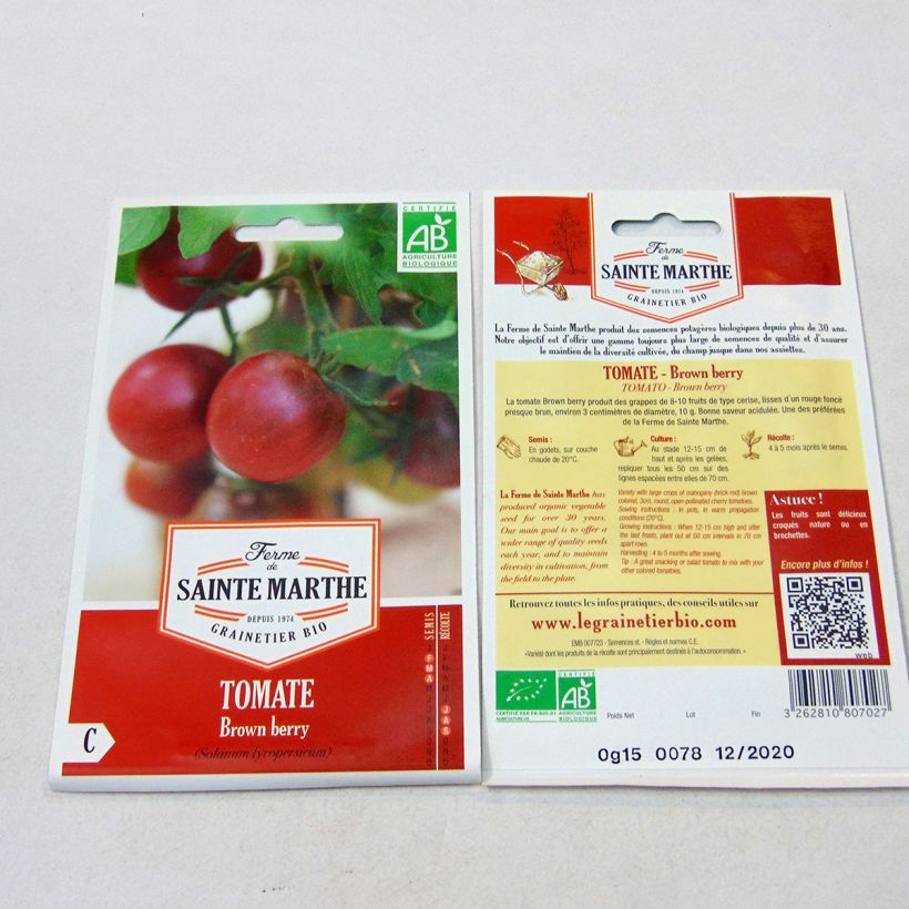 Esimerkki toimitetusta Tomaatti Brown Berry luomu - Ferme de Sainte Marthe 50 siemenen pussi-taimesta