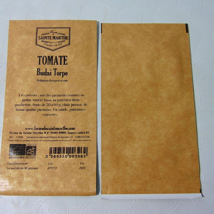 Esimerkki toimitetusta Tomaatti Budaï Torpe luomu - Ferme de Sainte Marthe 50 siemenen pussi-taimesta