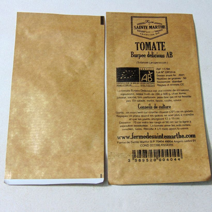 Esimerkki toimitetusta Tomaatti Burpee Delicious luomu - Ferme de Sainte Marthe 50 siemenen pussi-taimesta