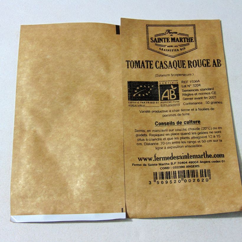 Esimerkki toimitetusta Tomaatti Casaque Rouge luomu - Ferme de Sainte Marthe 50 siemenen pussi-taimesta