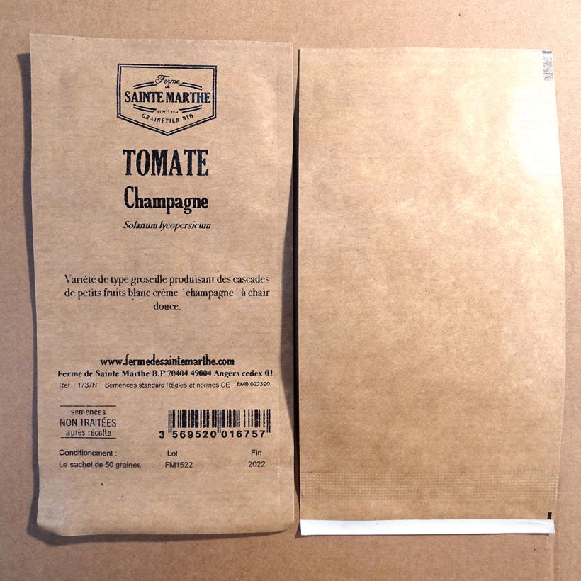 Esimerkki toimitetusta Tomaatti Champagne - Ferme de Sainte Marthe 50 siemenen pussi-taimesta