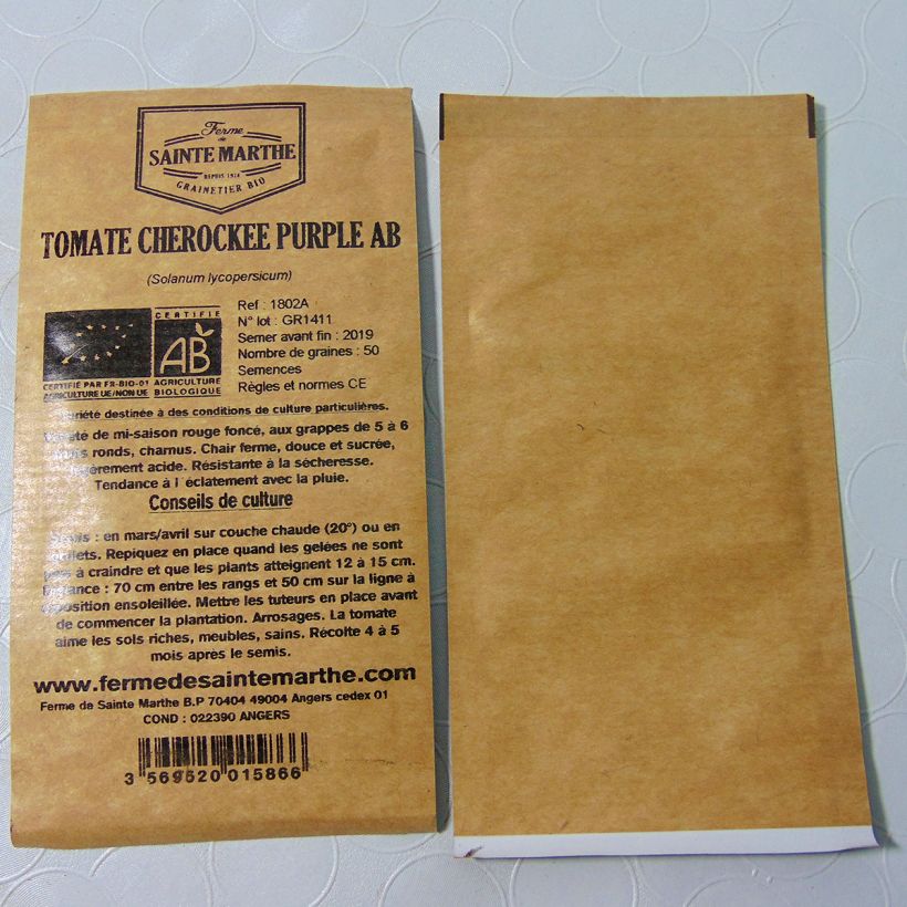 Esimerkki toimitetusta Tomaatti Cherokee Purple luomu - Ferme de Sainte Marthe 50 siemenen pussi-taimesta