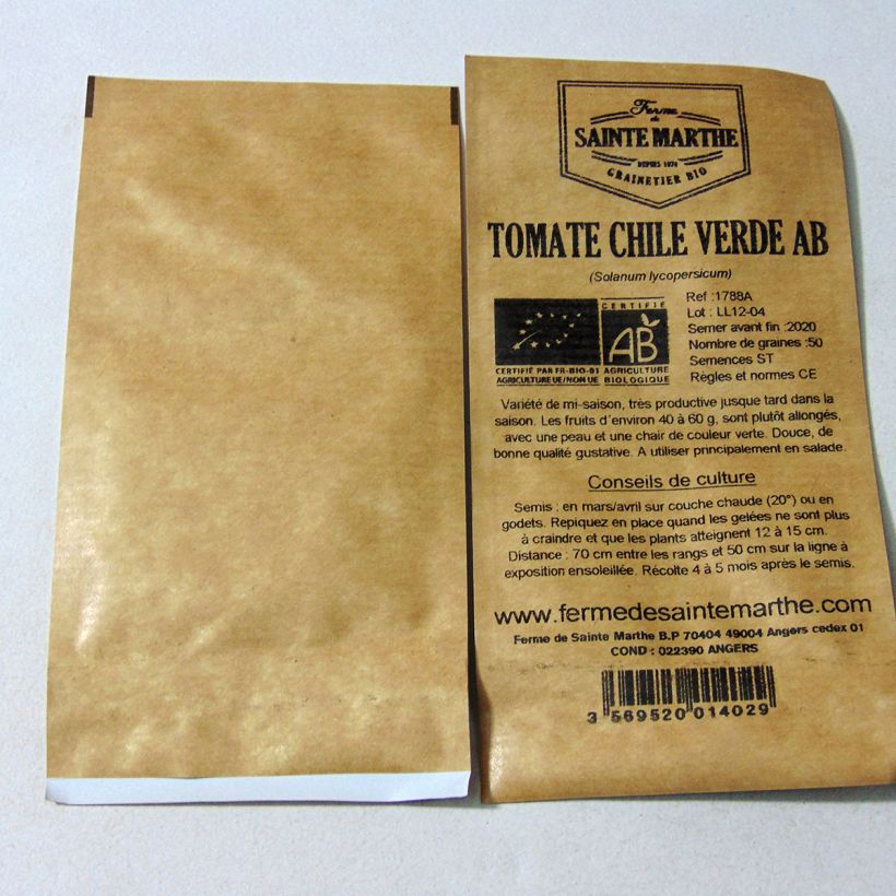 Esimerkki toimitetusta Tomaatti Chile Verde luomu - Ferme de Sainte Marthe 50 siemenen pussi-taimesta