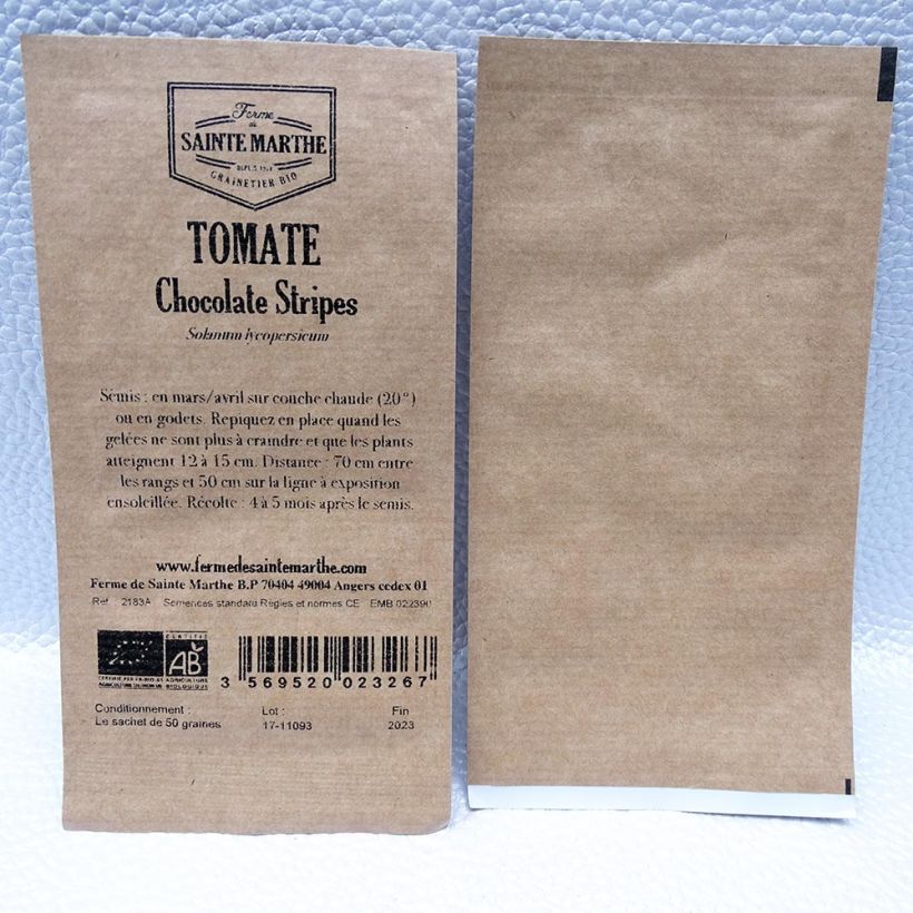Esimerkki toimitetusta Tomaatti Chocolate Stripes luomu - Ferme de Sainte Marthe 50 siemenen pussi-taimesta