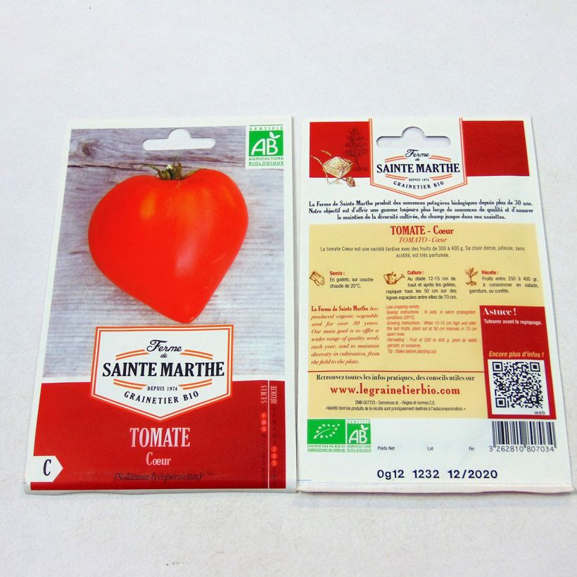 Esimerkki toimitetusta Tomaatti Coeur luomu - Ferme de Sainte Marthe 30 siemenen pussi-taimesta