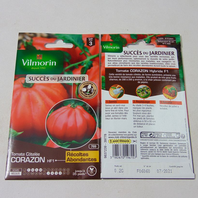 Esimerkki toimitetusta Tomaatti Corazon F1 - Vilmorin 35 siemenen pussi (0.2g)-taimesta