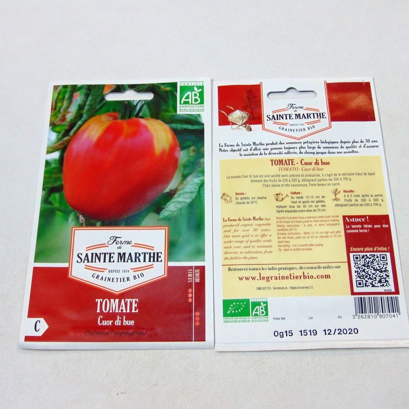 Esimerkki toimitetusta Tomaatti Cuor Di Bue luomu - Ferme de Sainte Marthe 60 siemenen pussi-taimesta