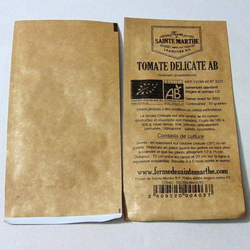 Esimerkki toimitetusta Tomaatti Delicate luomu - Ferme de Sainte Marthe 50 siemenen pussi-taimesta
