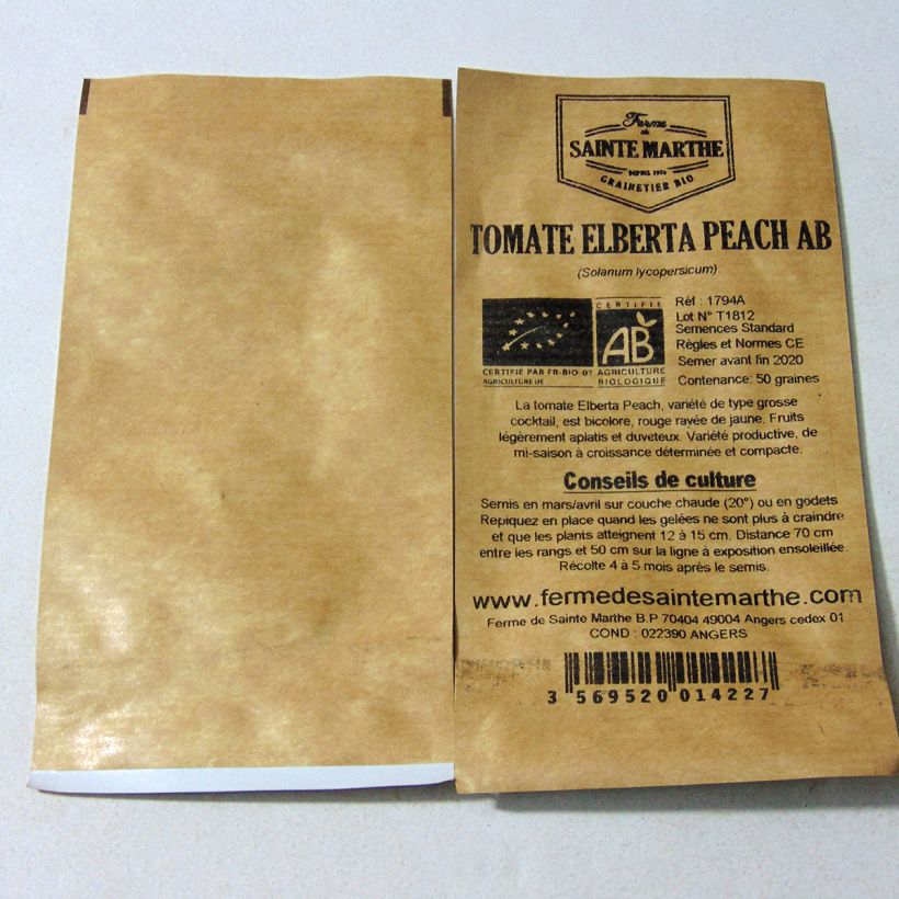 Esimerkki toimitetusta Tomaatti Elberta Peach luomu - Ferme de Sainte Marthe 50 siemenen pussi-taimesta