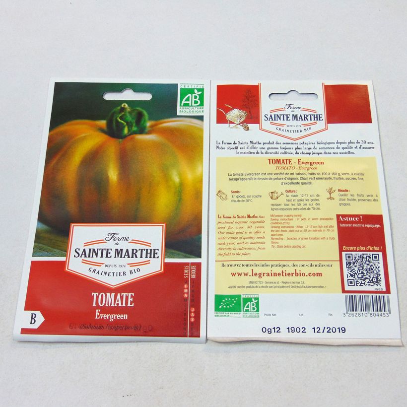 Esimerkki toimitetusta Tomaatti Evergreen luomu - Ferme de Sainte Marthe 60 siemenen pussi-taimesta