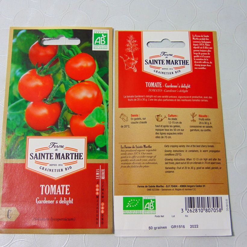 Esimerkki toimitetusta Kirsikkatomaatti Garderner's Delight luomu - Ferme de Sainte Marthe 60 siemenen pussi-taimesta