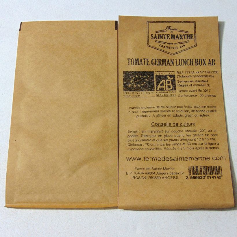Esimerkki toimitetusta Tomaatti German Lunch Box luomu - Ferme de Sainte Marthe 50 siemenen pussi-taimesta