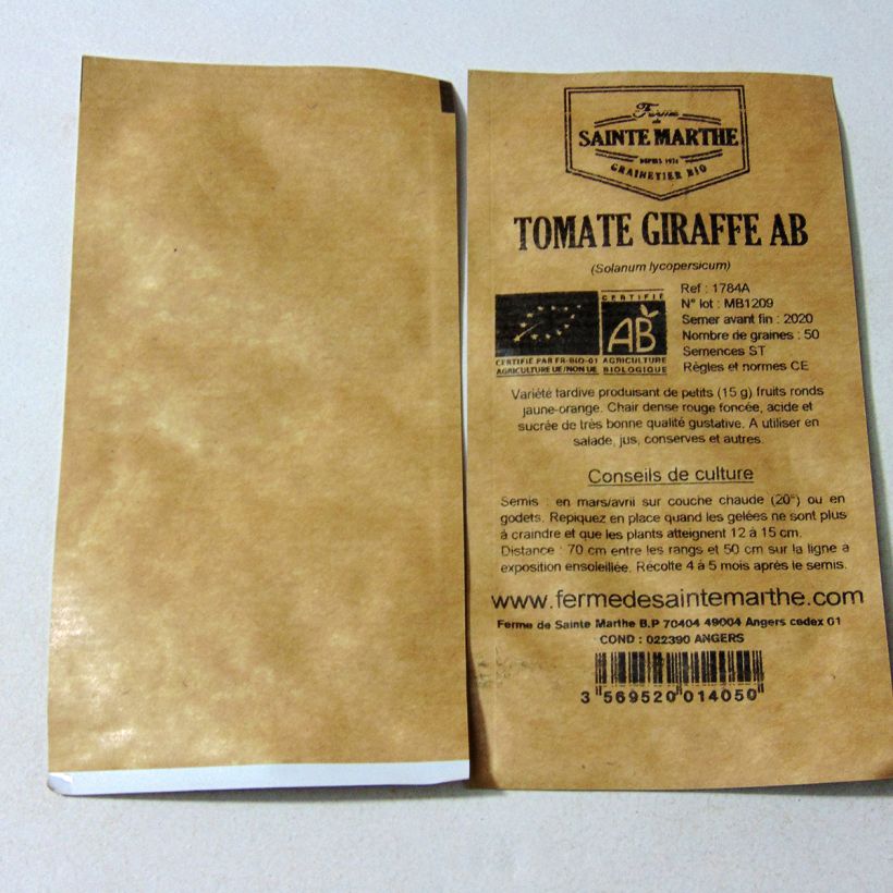 Esimerkki toimitetusta Tomaatti Giraffe luomu - Ferme de Sainte Marthe 50 siemenen pussi-taimesta