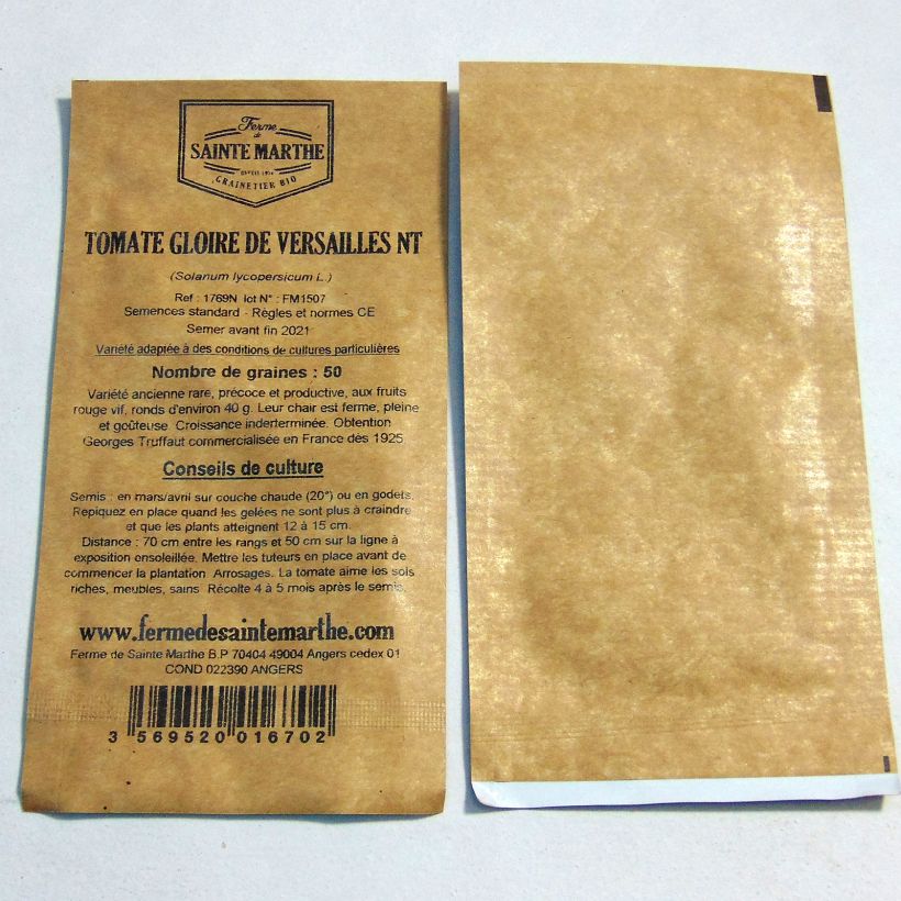 Esimerkki toimitetusta Tomaatti Gloire de Versailles - Ferme de Sainte Marthe 50 siemenen pussi-taimesta