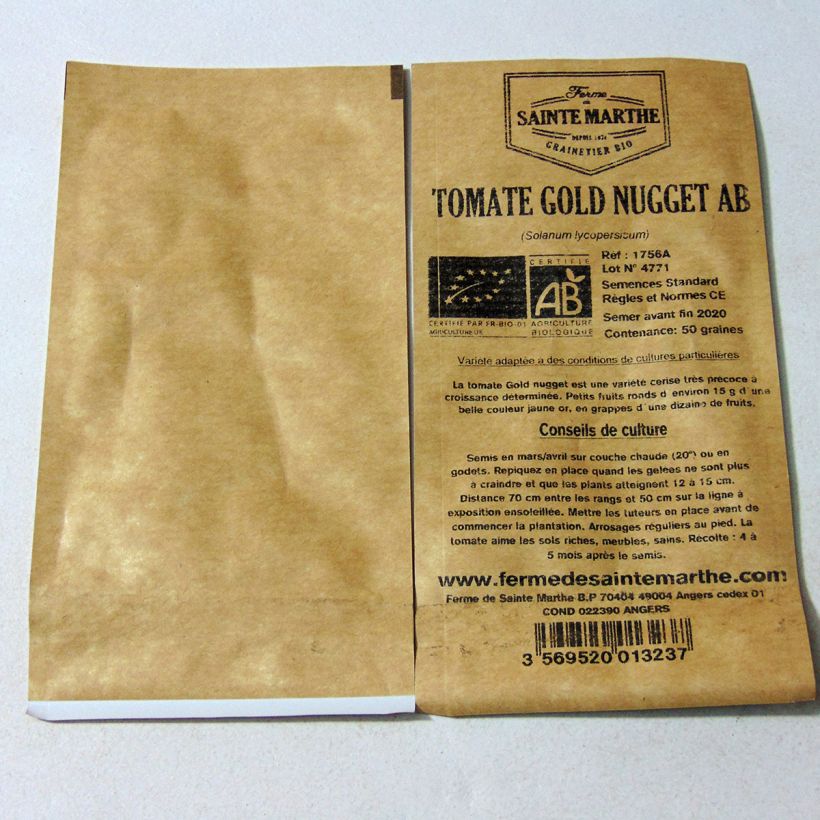 Esimerkki toimitetusta Tomaatti Gold Nugget luomu - Ferme de Sainte Marthe 50 siemenen pussi-taimesta