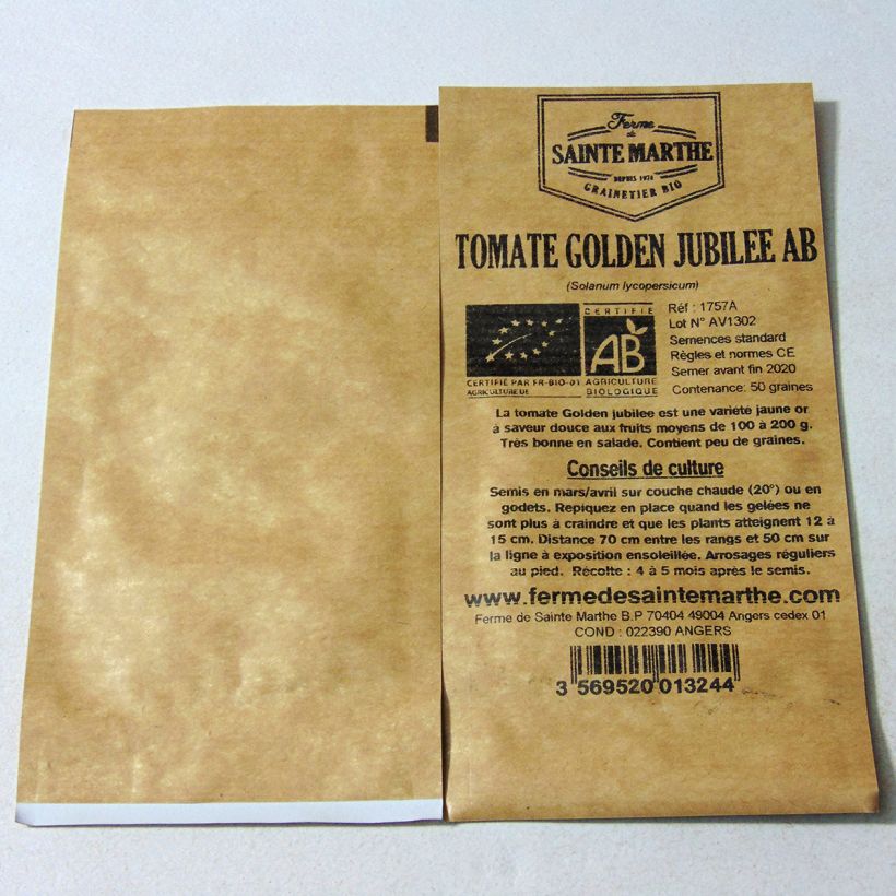Esimerkki toimitetusta Tomaatti Golden Jubilee luomu - Ferme de Sainte Marthe 50 siemenen pussi-taimesta