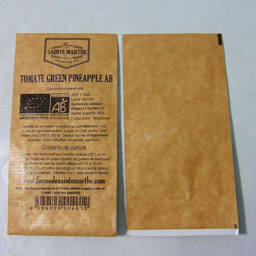 Esimerkki toimitetusta Tomaatti Green Pineapple luomu - Ferme de Sainte Marthe 50 siemenen pussi-taimesta