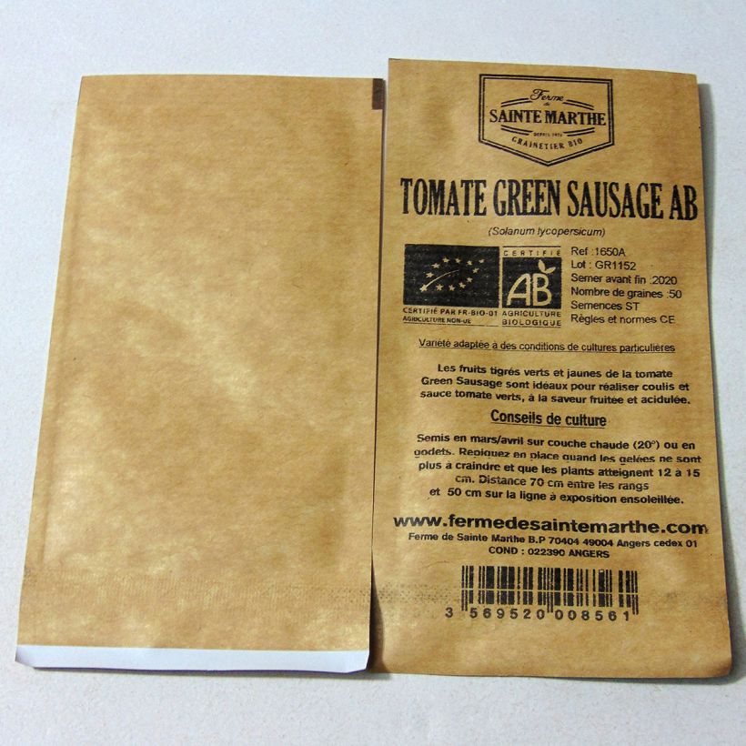 Esimerkki toimitetusta Tomaatti Green Sausage luomu - Ferme de Sainte Marthe 50 siemenen pussi-taimesta
