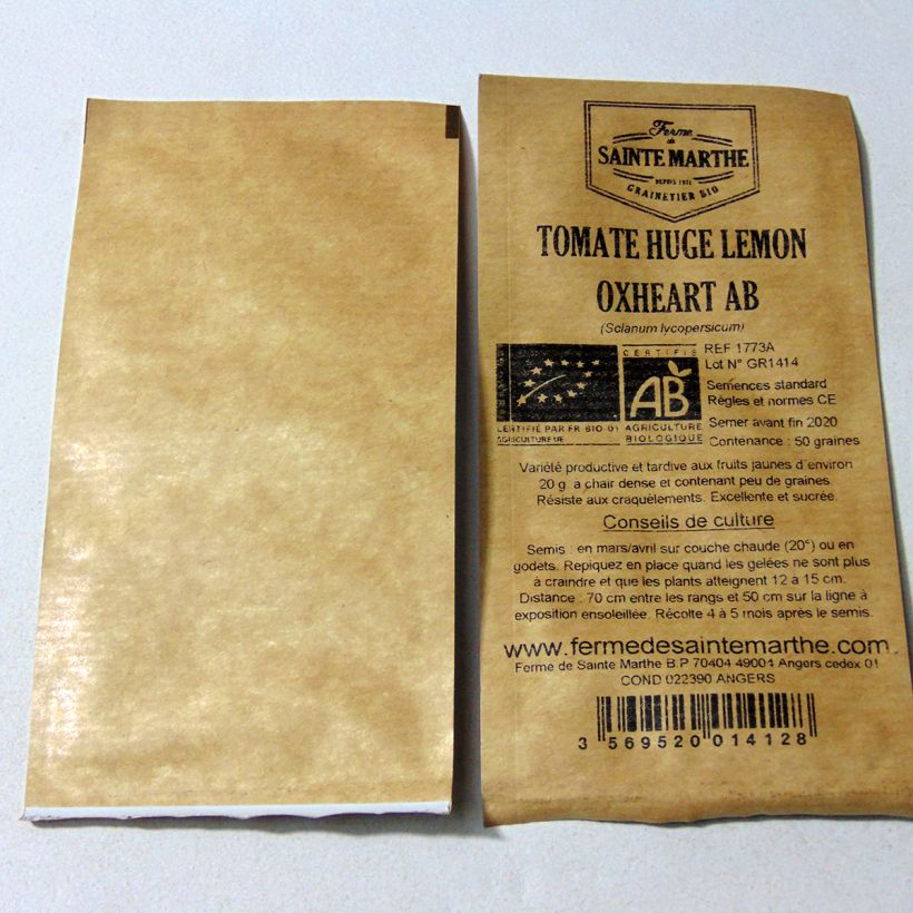 Esimerkki toimitetusta Tomaatti Huge Lemon Oxheart luomu - Ferme de Sainte Marthe 50 siemenen pussi-taimesta