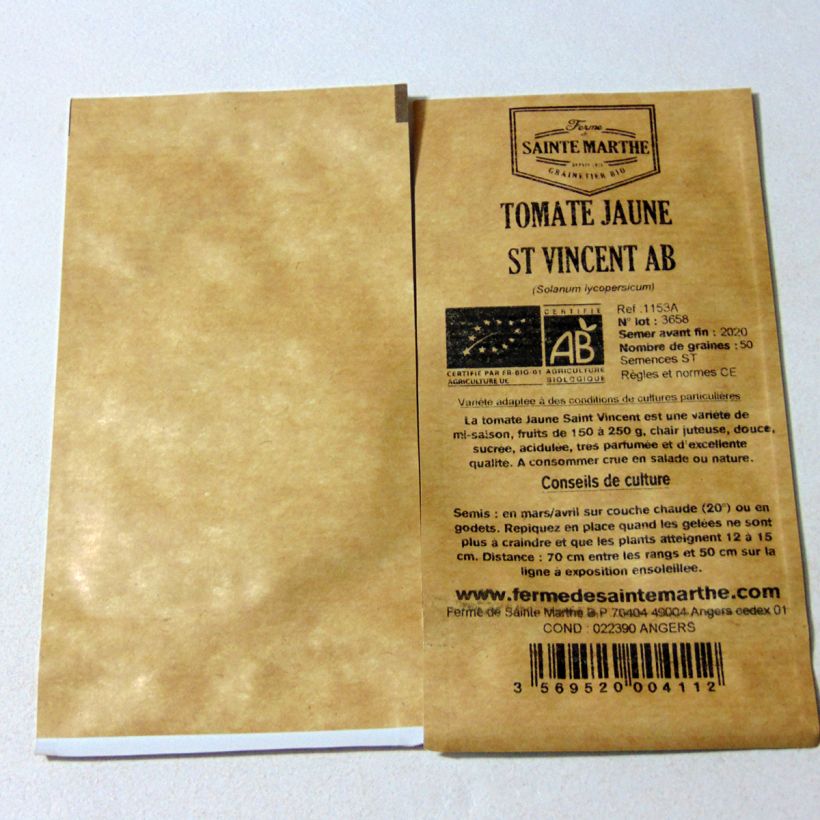 Esimerkki toimitetusta Keltainen tomaatti Jaune Saint Vincent luomu - Ferme de Sainte Marthe 50 siemenen pussi-taimesta