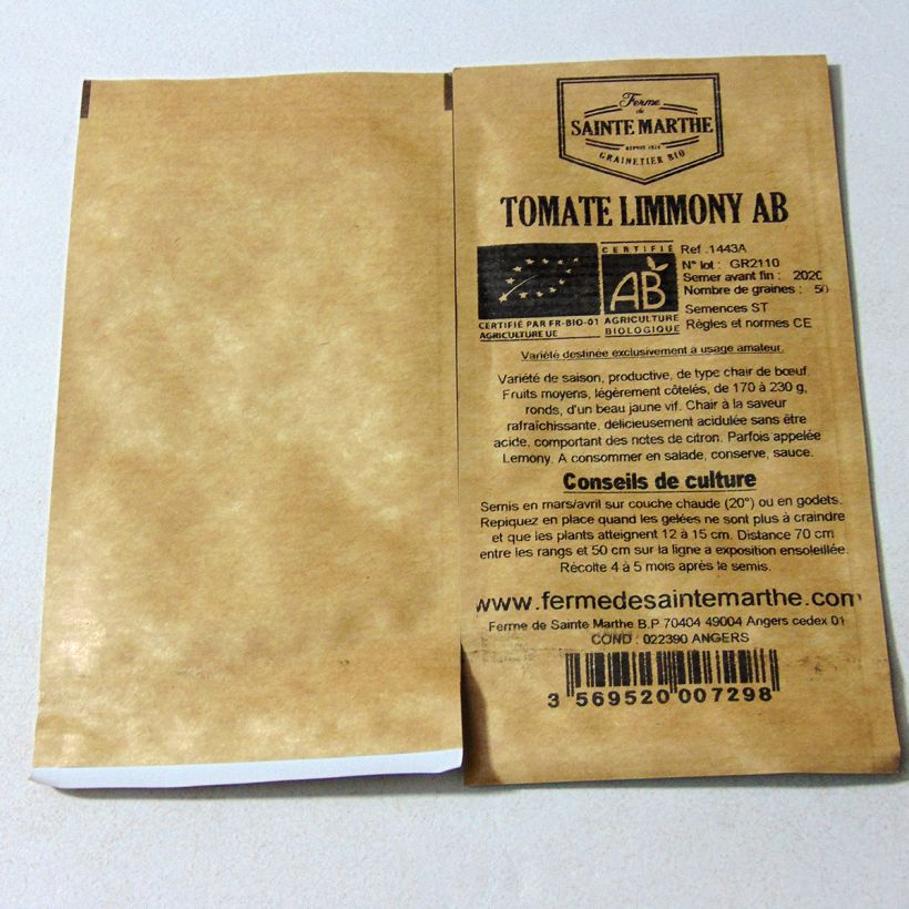 Esimerkki toimitetusta Tomaatti Limmony luomu - Ferme de Sainte Marthe 50 siemenen pussi-taimesta