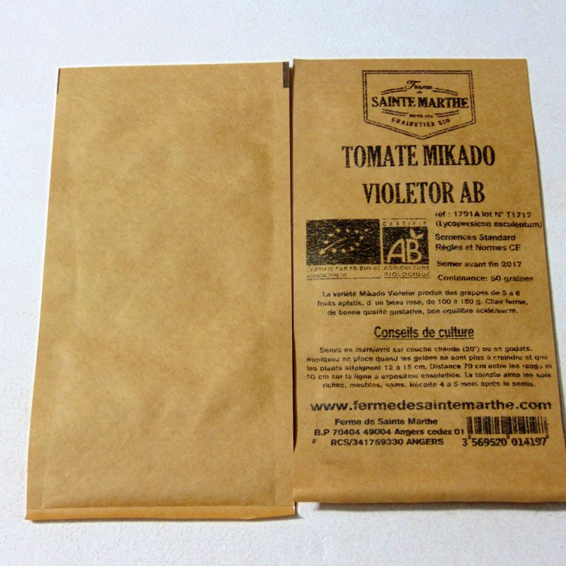 Esimerkki toimitetusta Tomaatti Mikado Violetor luomu - Ferme de Sainte Marthe 50 siemenen pussi-taimesta