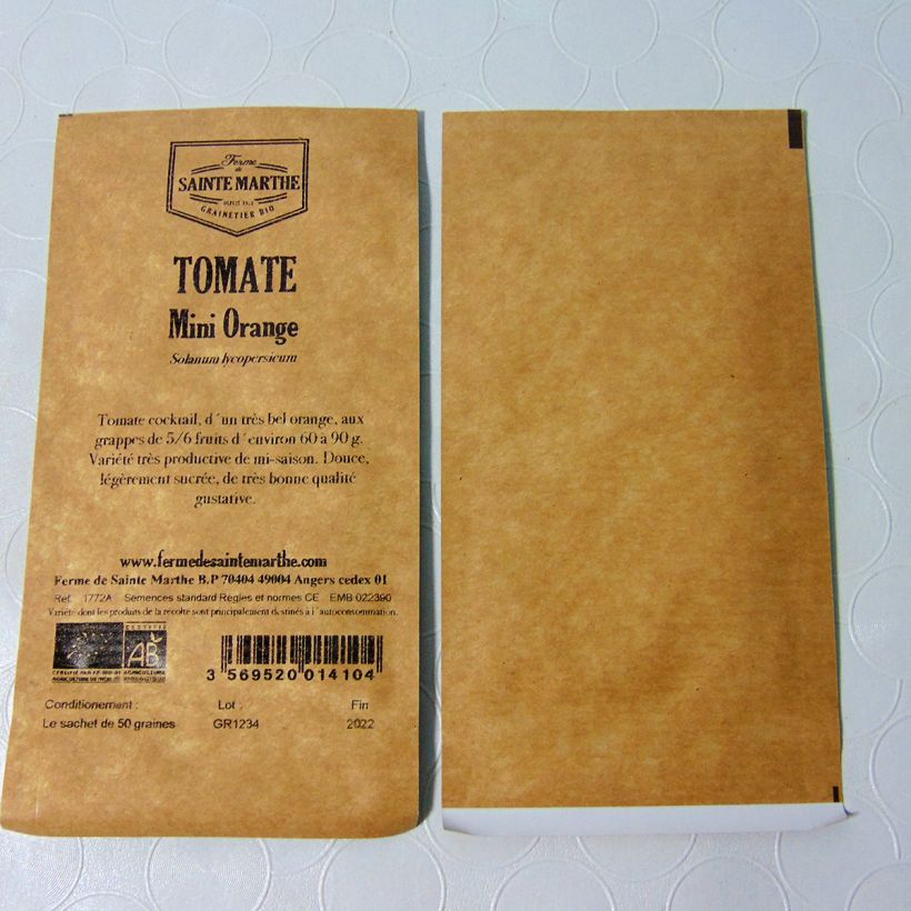 Esimerkki toimitetusta Minitomaatti Mini Orange luomu - Ferme de Sainte Marthe 50 siemenen pussi-taimesta