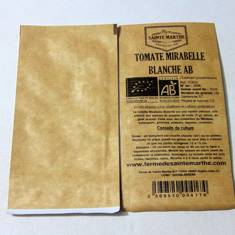 Esimerkki toimitetusta Cocktailtomaatti Mirabelle Blanche luomu - Ferme de Sainte Marthe 50 siemenen pussi-taimesta