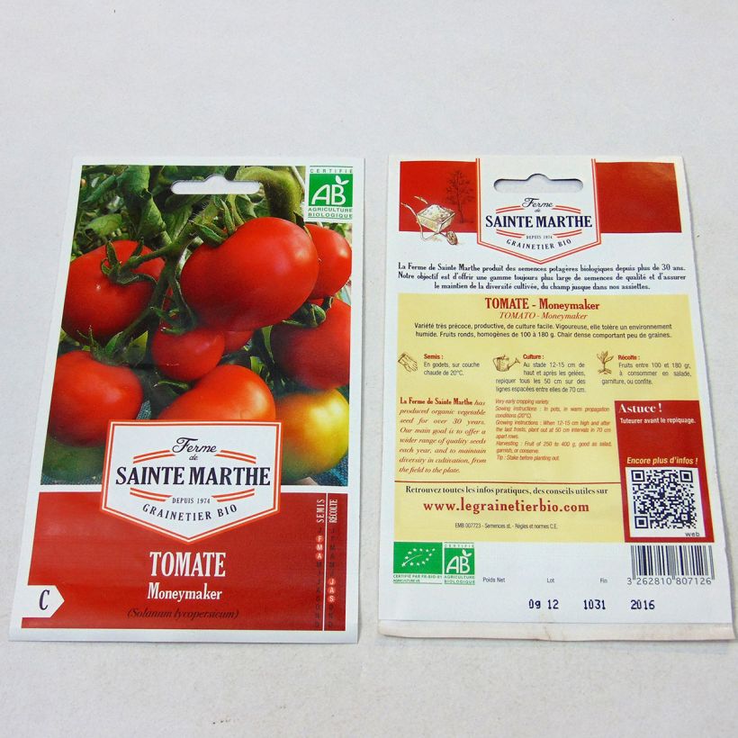 Esimerkki toimitetusta Tomaatti Money Maker luomu - Ferme de Sainte Marthe 40 siemenen pussi-taimesta