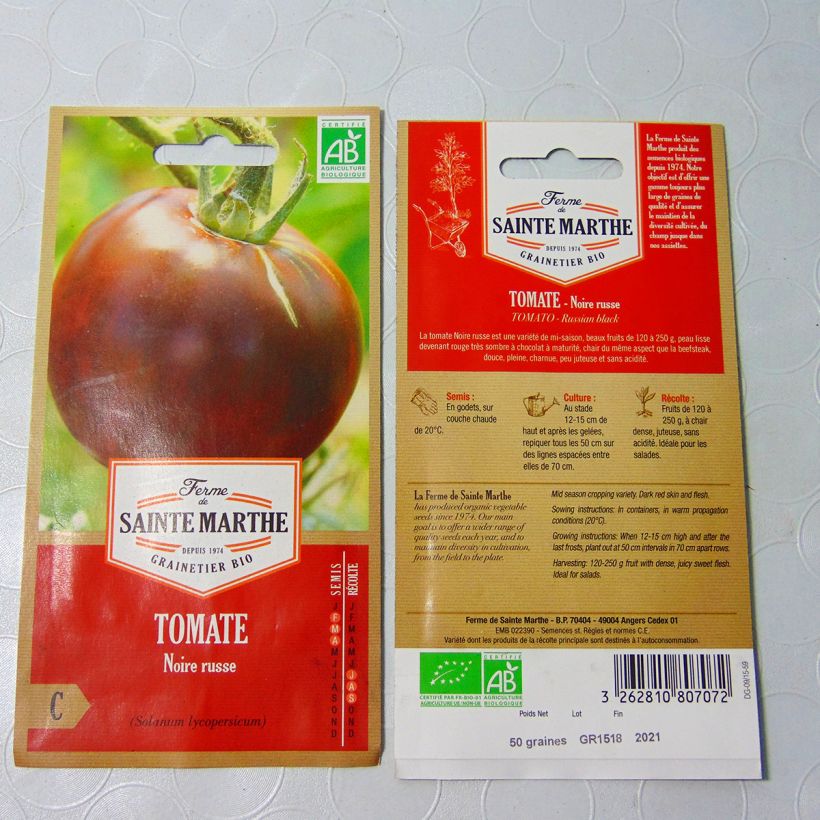 Esimerkki toimitetusta Runkotomaatti Noire Russe luomu - Ferme de Sainte Marthe 30 siemenen pussi-taimesta