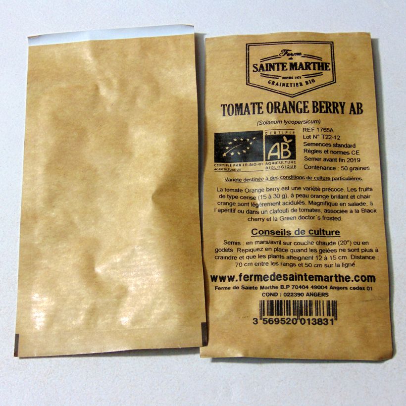 Esimerkki toimitetusta Oranssi tomaatti Orange Berry luomu - Ferme de Sainte Marthe 50 siemenen pussi-taimesta
