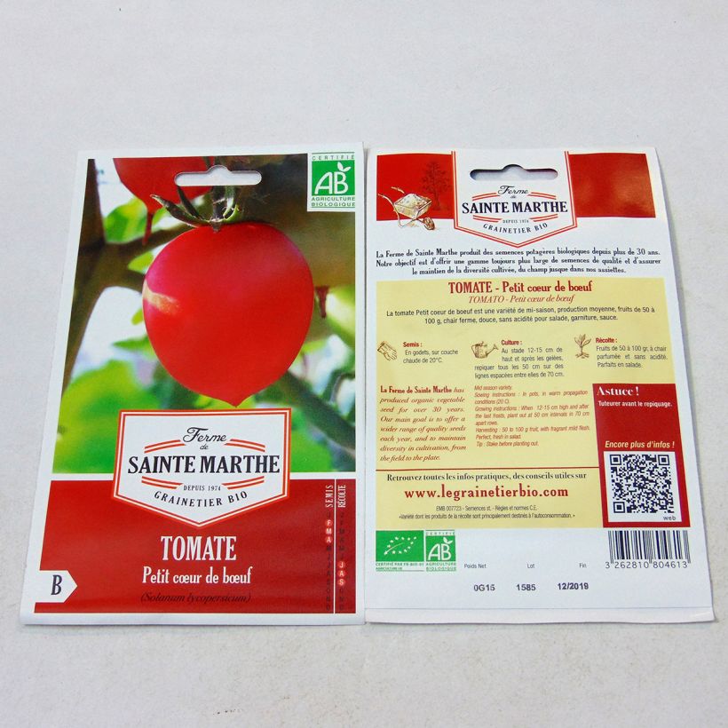 Esimerkki toimitetusta Tomaatti Coeur de Boeuf luomu - Ferme de Sainte Marthe 50 siemenen pussi-taimesta