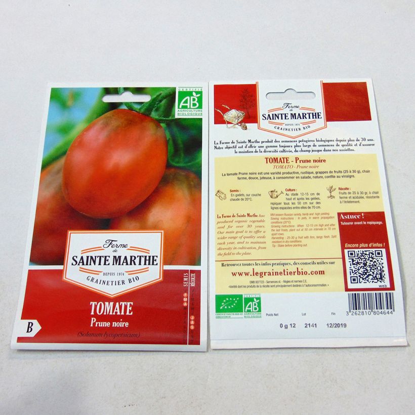 Esimerkki toimitetusta Tomaatti Prune Noire luomu - Ferme de Sainte Marthe 40 siemenen pussi-taimesta