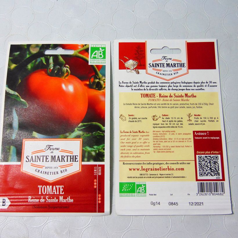 Esimerkki toimitetusta Tomaatti Reine de Sainte-Marthe luomu - Ferme de Sainte Marthe 50 siemenen pussi-taimesta