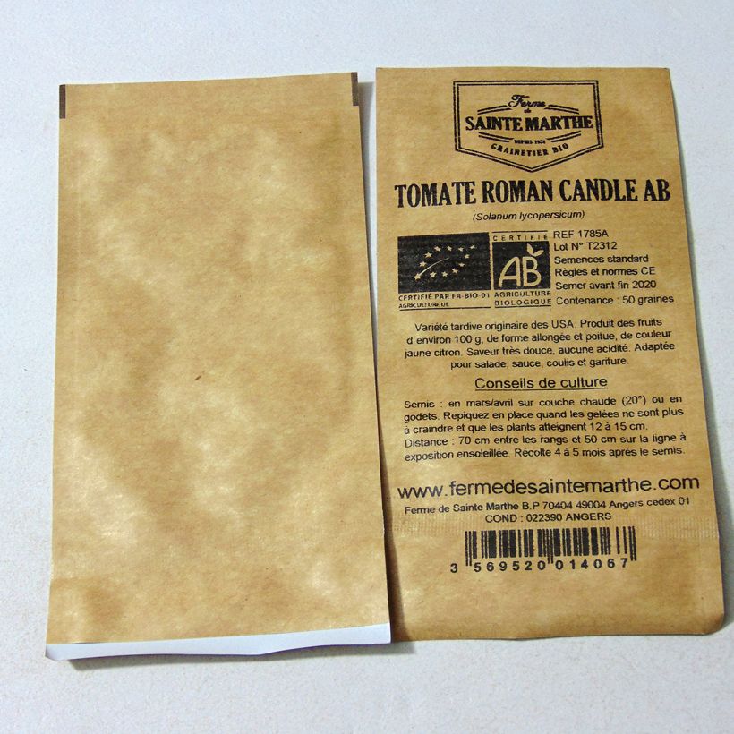 Esimerkki toimitetusta Tomaatti Roman Candle luomu - Ferme de Sainte Marthe 50 siemenen pussi-taimesta
