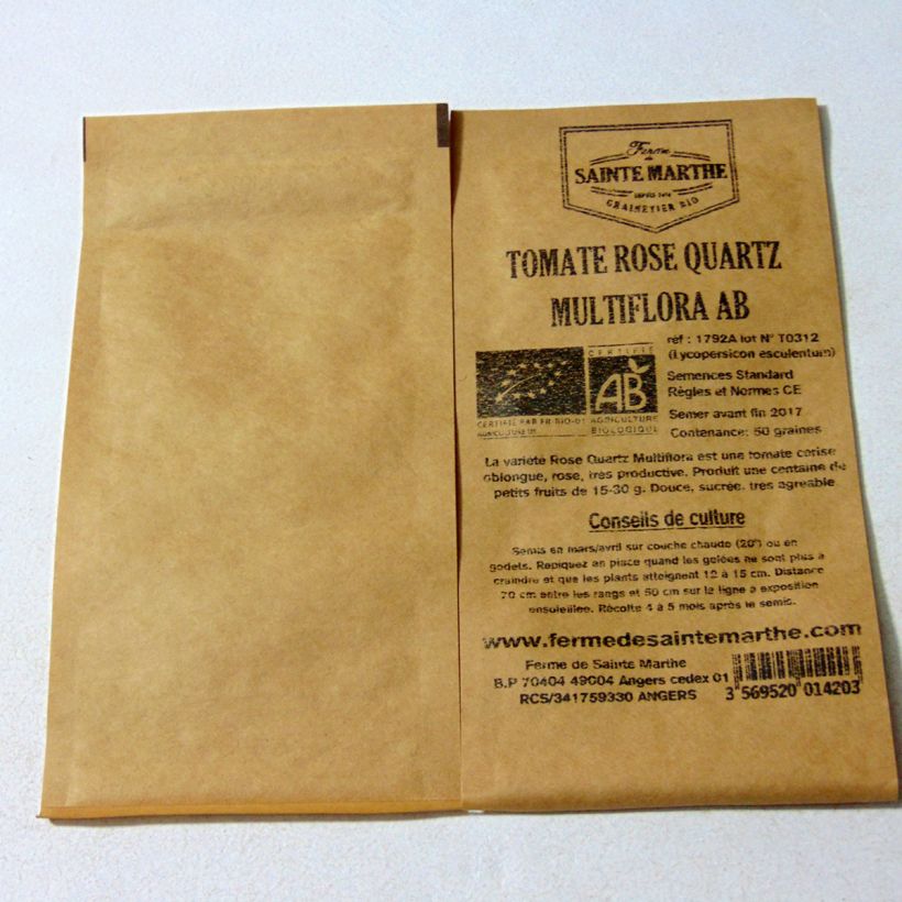 Esimerkki toimitetusta Kirsikkatomaatti Rose Quartz Multiflora luomu - Ferme de Sainte Marthe 50 siemenen pussi-taimesta