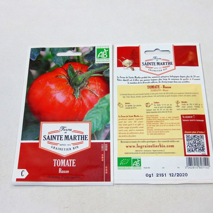 Esimerkki toimitetusta Tomaatti Russe luomu - Ferme de Sainte Marthe 30 siemenen pussi-taimesta