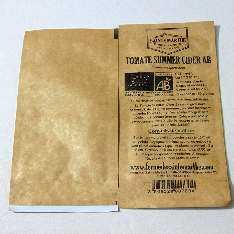 Esimerkki toimitetusta Tomaatti Summer Cider luomu - Ferme de Sainte Marthe 50 siemenen pussi-taimesta