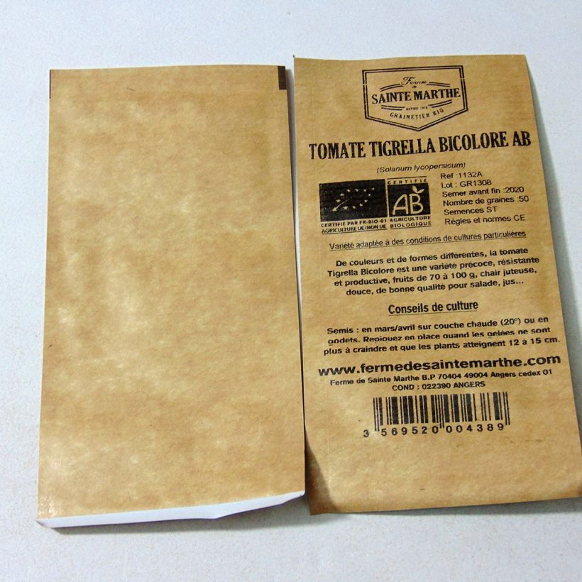 Esimerkki toimitetusta Tomaatti Tigerella bicolore luomu - Ferme de Sainte Marthe 50 siemenen pussi-taimesta