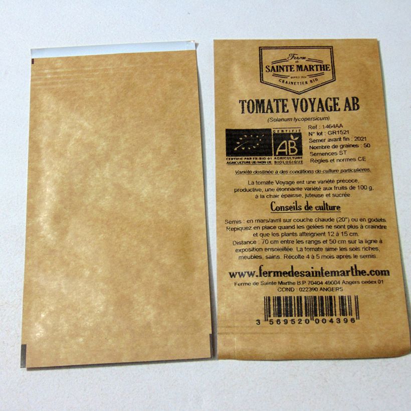 Esimerkki toimitetusta Tomaatti Voyage luomu - Ferme de Sainte Marthe 50 siemenen pussi-taimesta