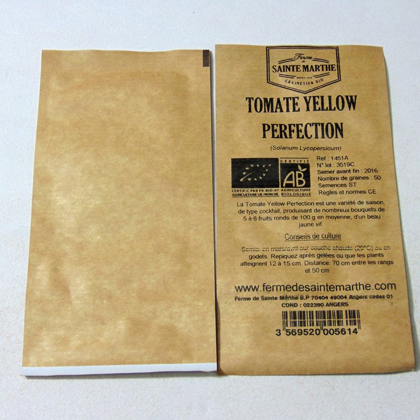 Esimerkki toimitetusta Tomaatti Yellow Perfection luomu - Ferme de Sainte Marthe 50 siemenen pussi-taimesta
