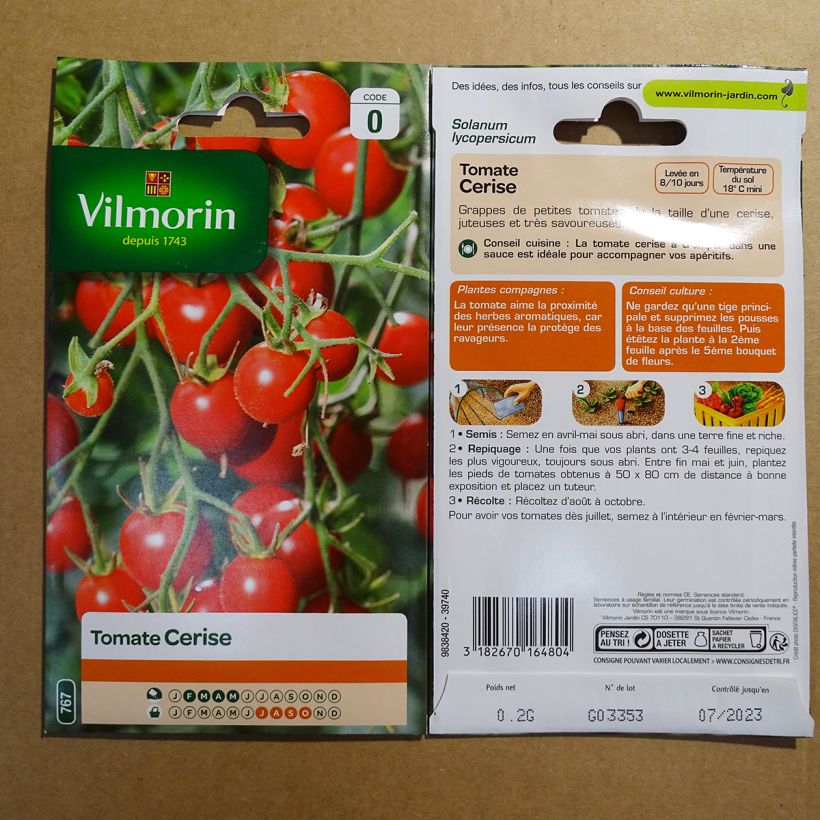 Esimerkki toimitetusta Kirsikkatomaatti - Vilmorin - Solanum lycopersicum 60 siemenen pussi (0,2g)-taimesta