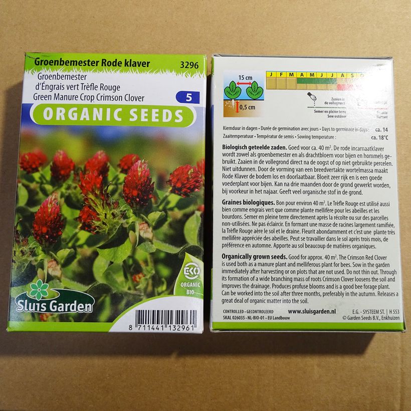 Esimerkki toimitetusta Veriapila luomu - Trifolium incarnatum 70 gramman siemenpussi-taimesta