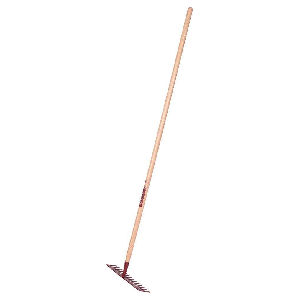 Harava , 14 piikkiä, taottu teräs, puinen varsi, Leborgne Terracotta -sarjaa.