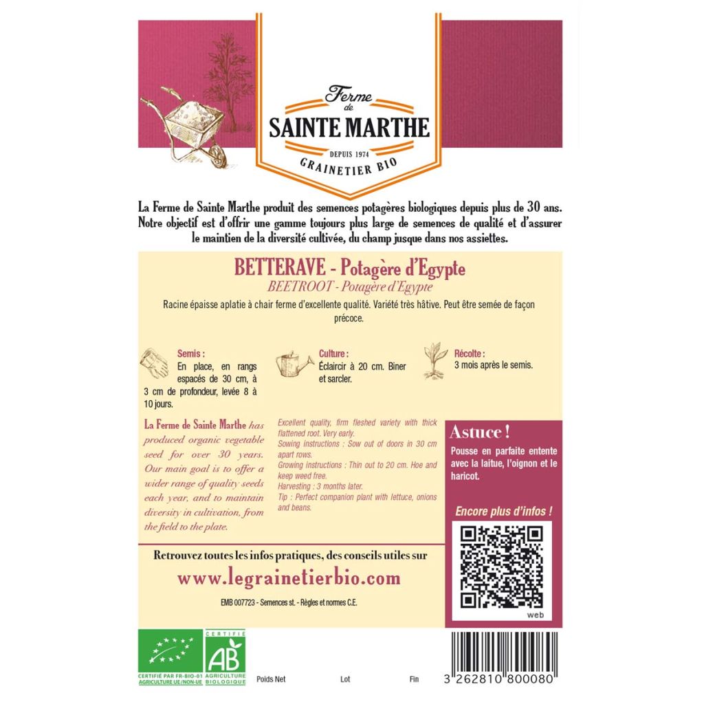 Punajuurikas D'Egypte luomu - Ferme de Sainte Marthe